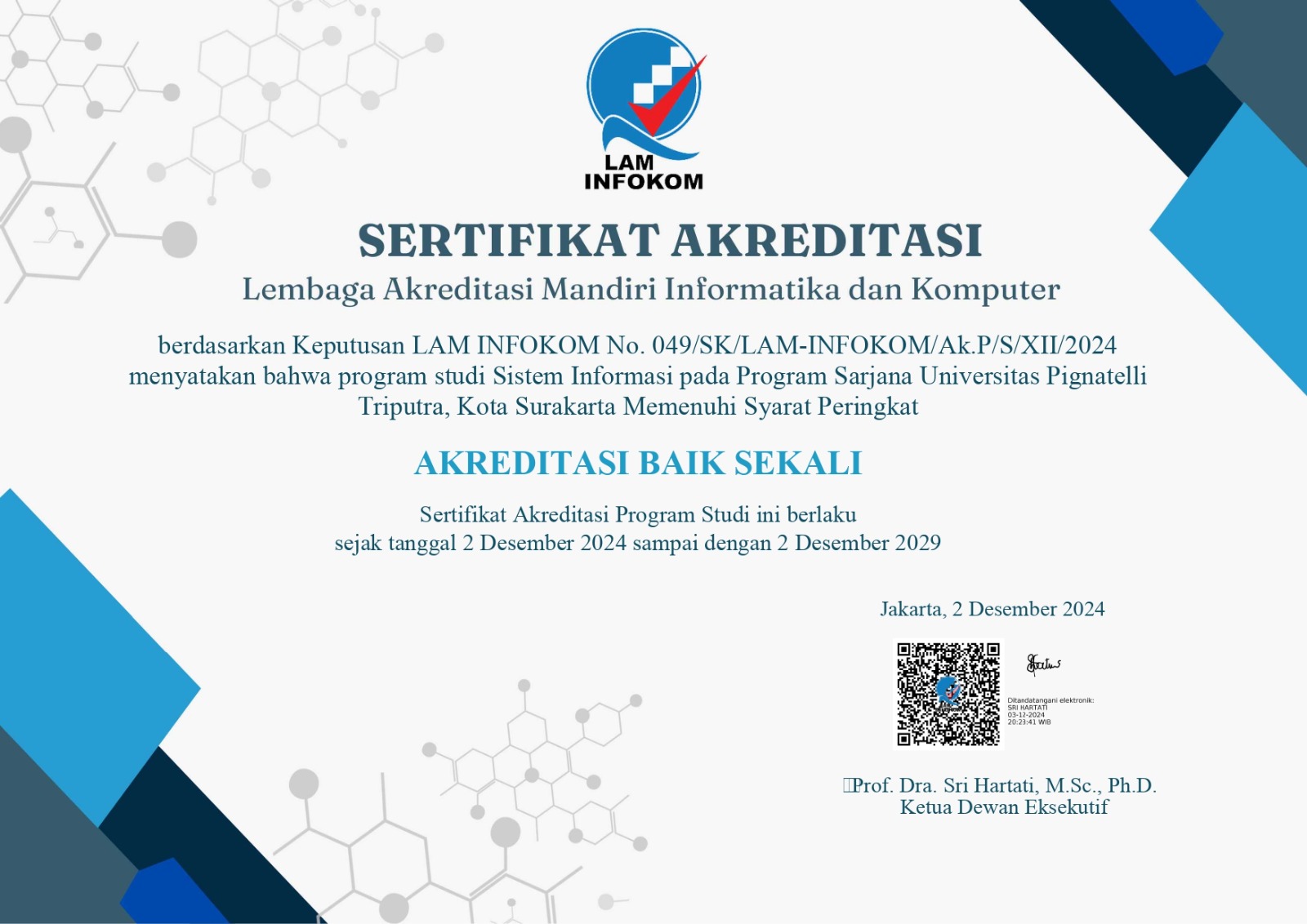 Program Studi Sistem Informasi Upitra Terakreditasi Baik Sekali